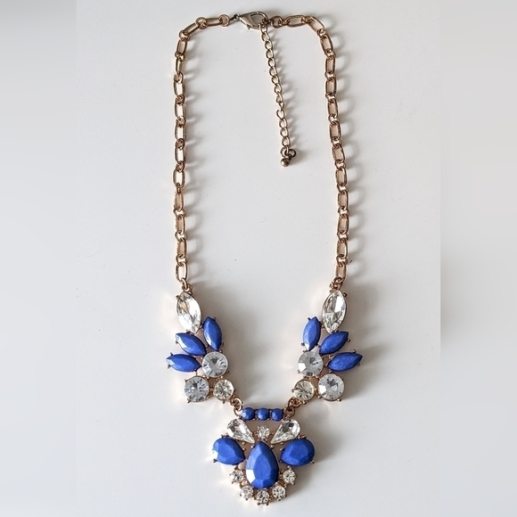 BLUE and Rhinestone Statement Necklace - Picture 4 of 4